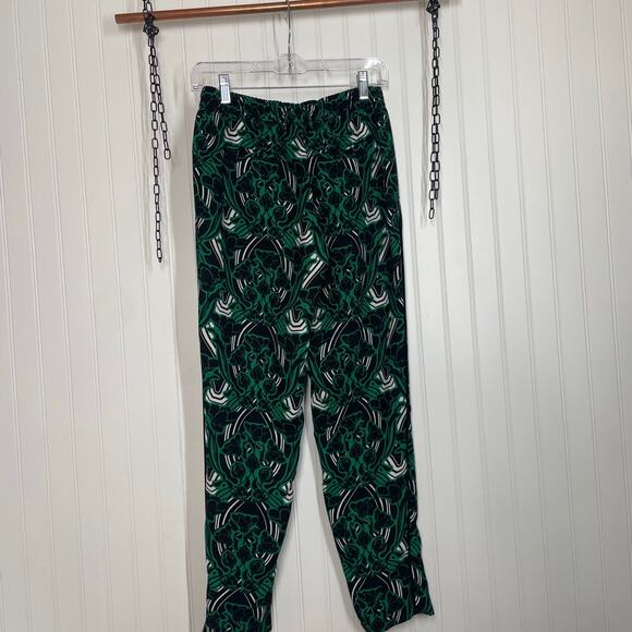 J. Crew Retro Floral Tuxedo Pants Green & Black Pull on High Waist Size 4 - Picture 3 of 9